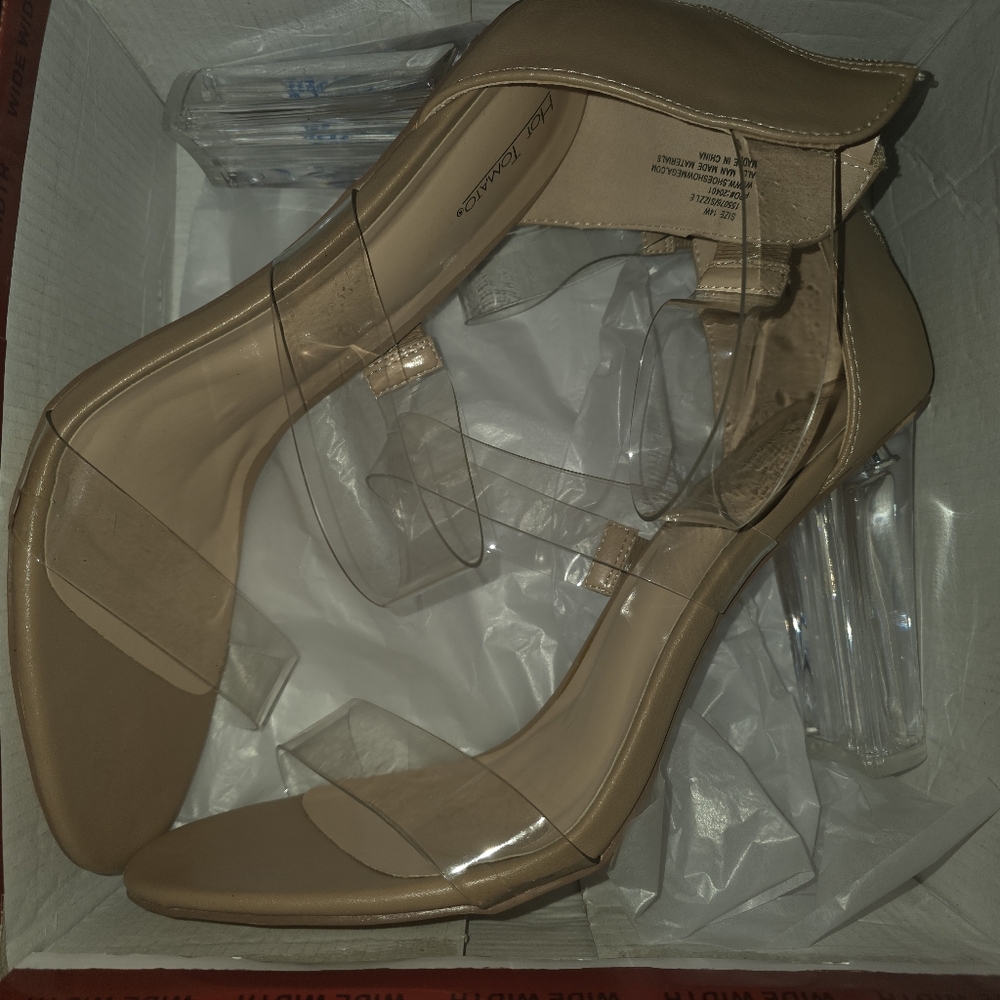 Hot Tomato Tan and Clear Heels